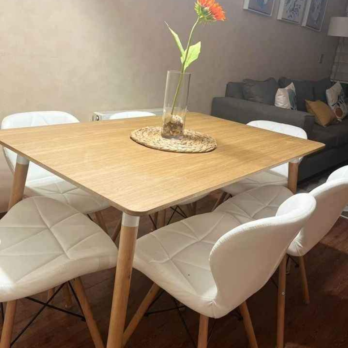 Comedor Rectangular color Madera 120x80 cm con 6 Sillas Mariposas Rubik 1