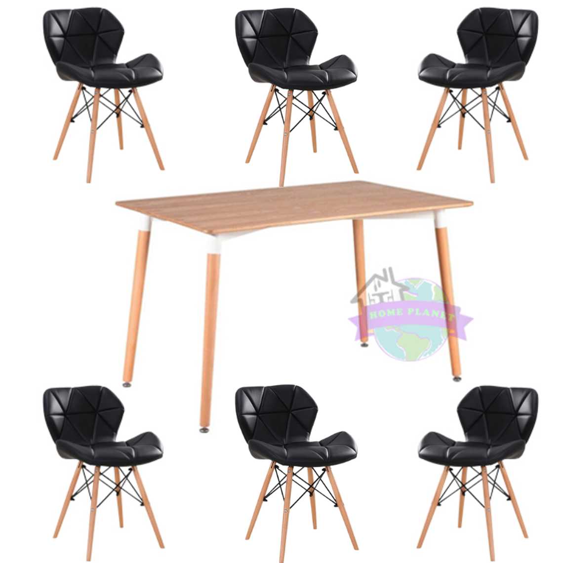 Comedor Rectangular color Madera 120x80 cm con 6 Sillas Mariposas Rubik 2