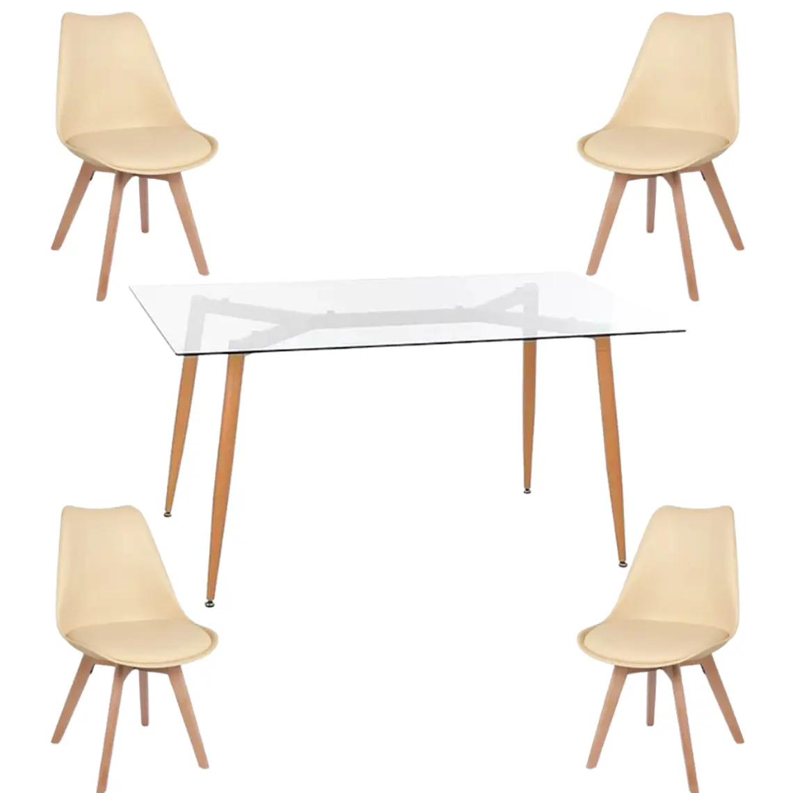 Comedor Mesa Hawaii rectangular vidrio 130x80 cm con 4 Sillas Tulip 5