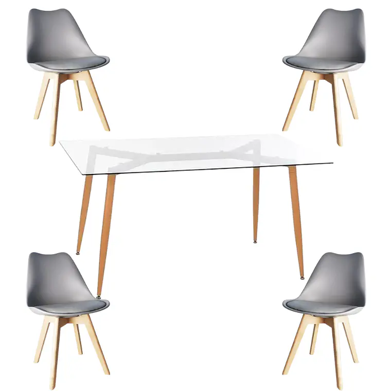 Comedor Mesa Hawaii rectangular vidrio 130x80 cm con 4 Sillas Tulip 8