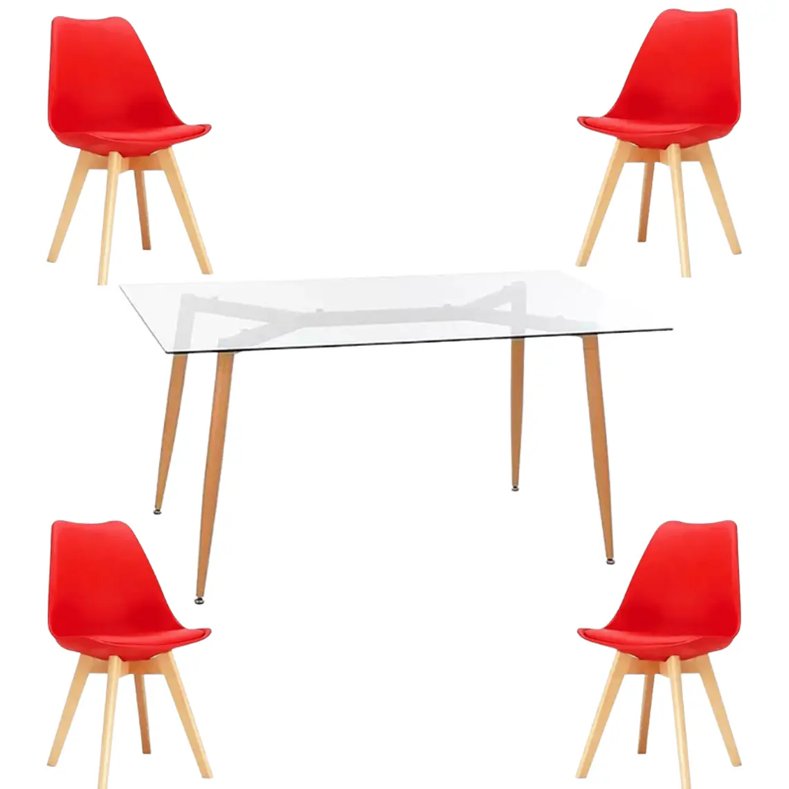 Comedor Mesa Hawaii rectangular vidrio 130x80 cm con 4 Sillas Tulip 10