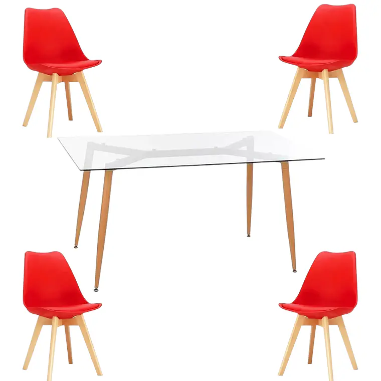 Comedor Mesa Hawaii rectangular vidrio 130x80 cm con 4 Sillas Tulip 10
