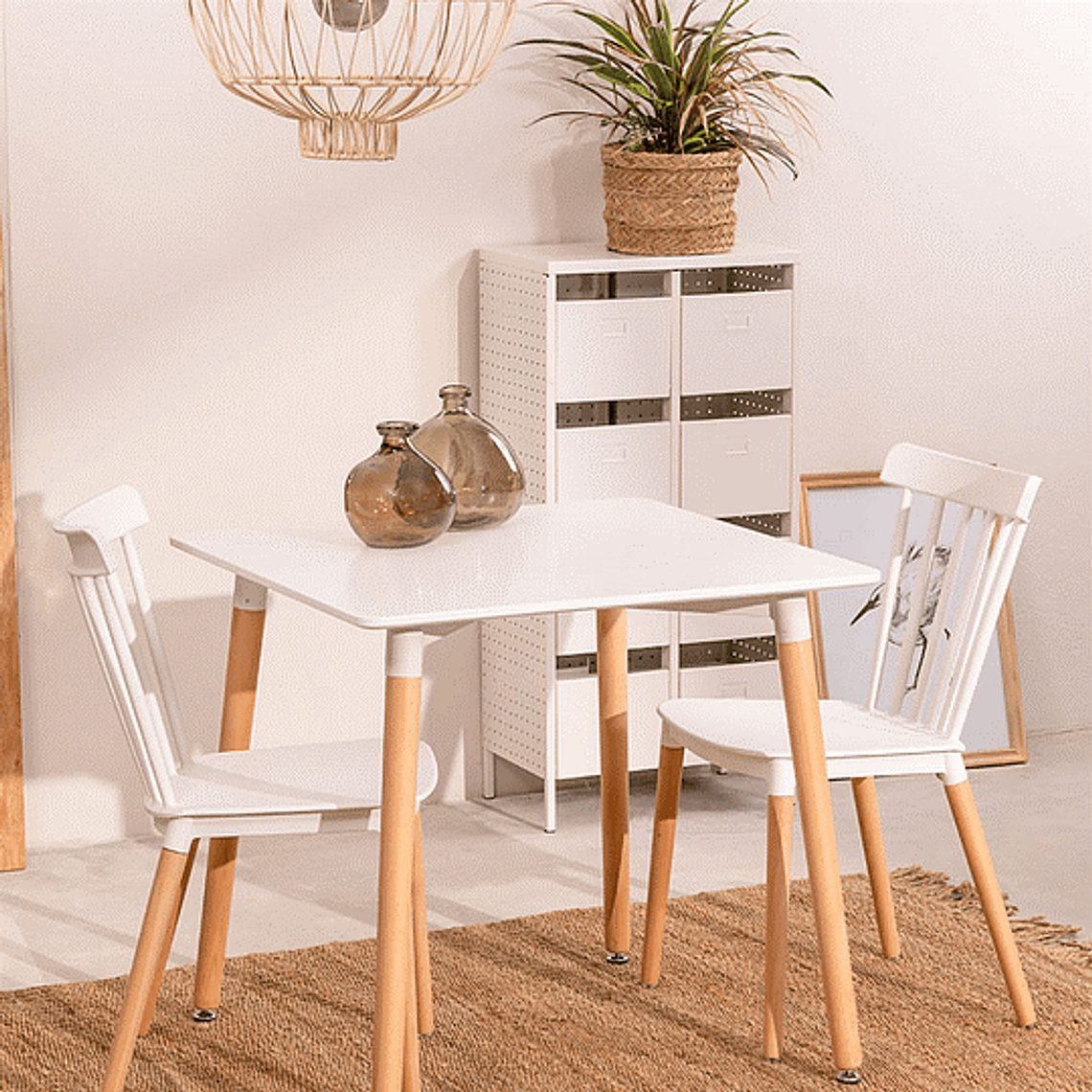 Comedor Narvik cuadrado 80x80 cm con 2 Sillas Windsor 1