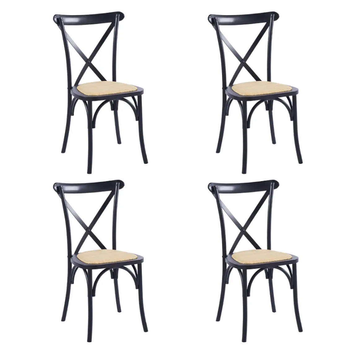 Pack 4 Sillas Crossback Danubio madera rattan negras 1