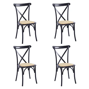 Pack 4 Sillas Crossback Danubio madera rattan negras