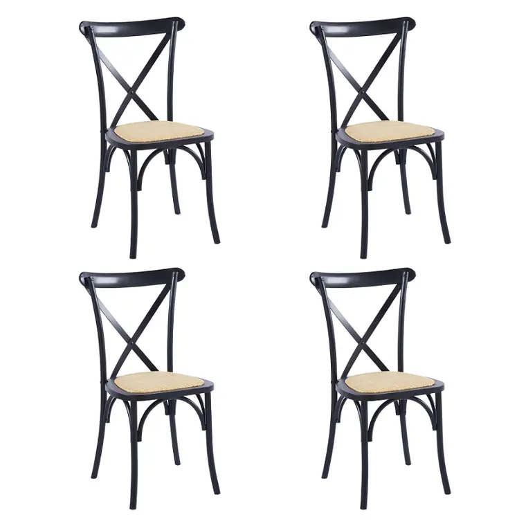Pack 4 Sillas Crossback Danubio madera rattan negras 1