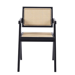 Silla Chandigarh madera rattan negra