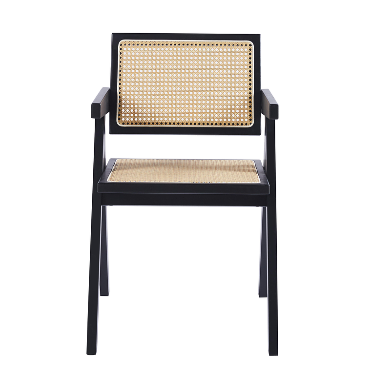 Silla Chandigarh madera rattan negra 2