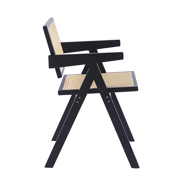 Silla Chandigarh madera rattan negra 5