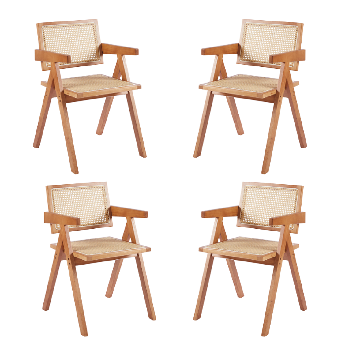 Pack 4 Sillas Chandigarh madera rattan natural 1