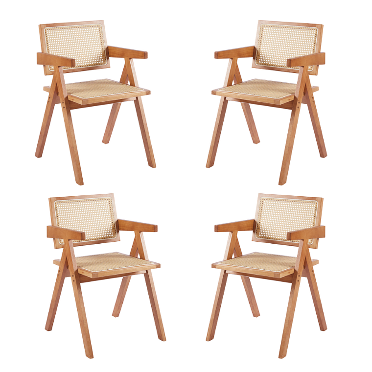 Pack 4 Sillas Chandigarh madera rattan natural 1