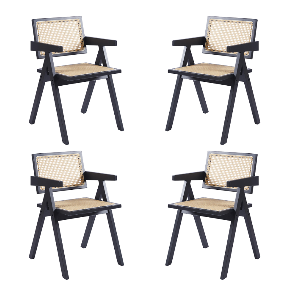 Pack 4 Sillas Chandigarh madera rattan negras 1