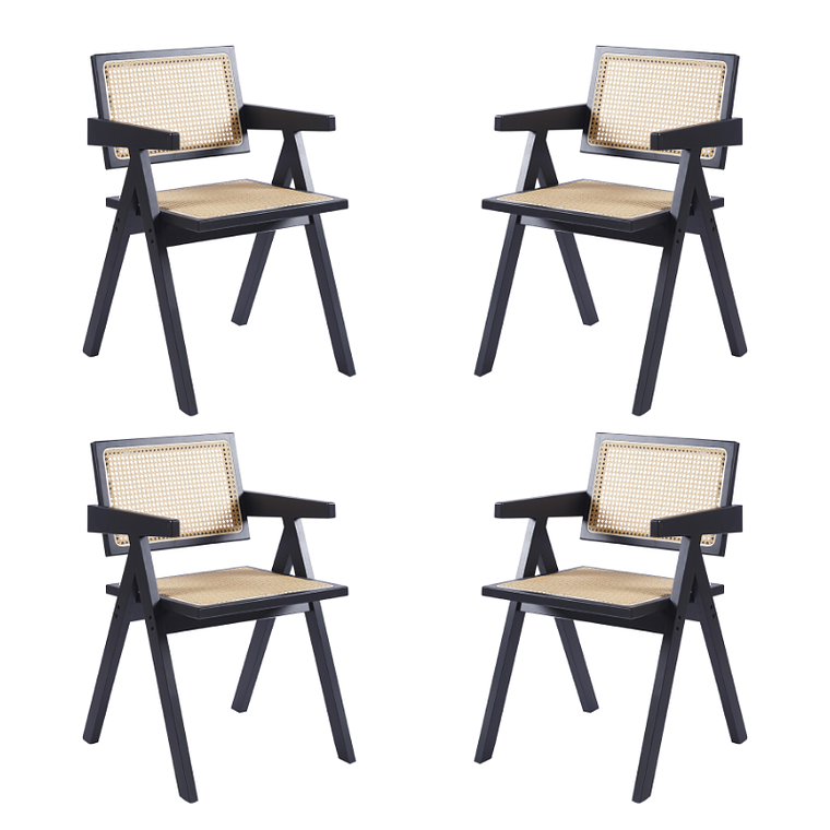 Pack 4 Sillas Chandigarh madera rattan negras 1