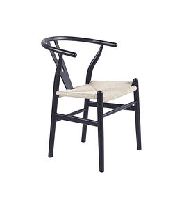 Silla Wishbone madera negra e hilo de cuerda