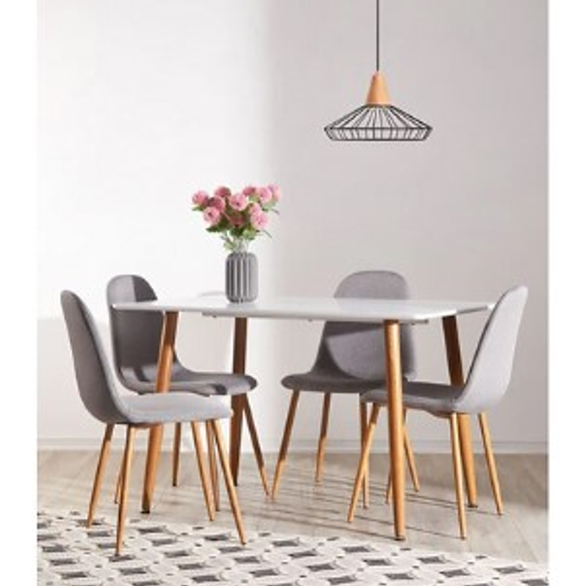 Comedor Evry rectangular blanco con 4 Sillas Spoon Lino 1