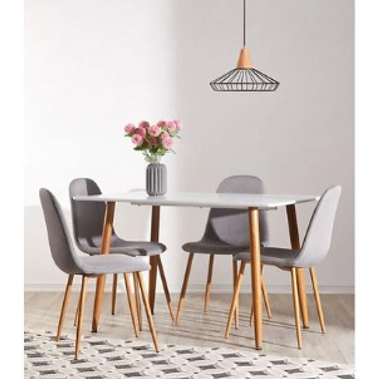 Comedor Evry rectangular blanco con 4 Sillas Spoon Lino 1