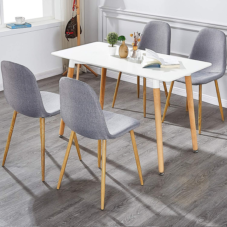 Comedor Evry rectangular blanco con 4 Sillas Spoon Lino 2