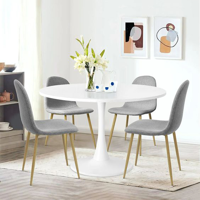 Comedor Nimes redondo blanco 100 cm con 4 Sillas Spoon Lino 1