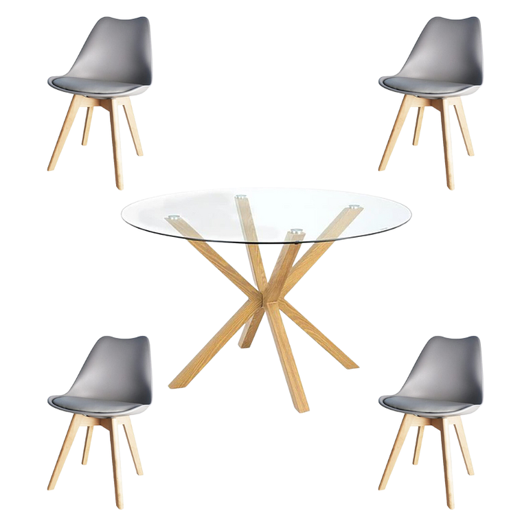 Comedor Jena redondo vidrio 120 cm con 4 Sillas Tulip 3