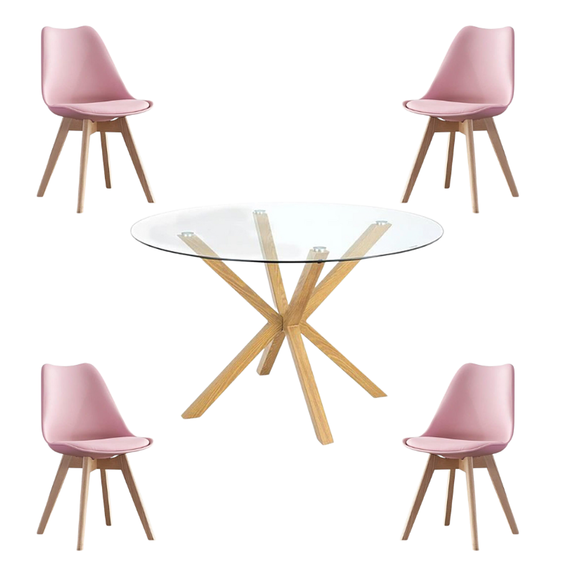 Comedor Jena redondo vidrio 120 cm con 4 Sillas Tulip 5