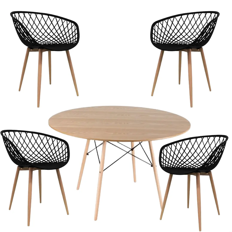 Comedor Pisa redondo madera 120 cm con 4 Butacas Mesh 1