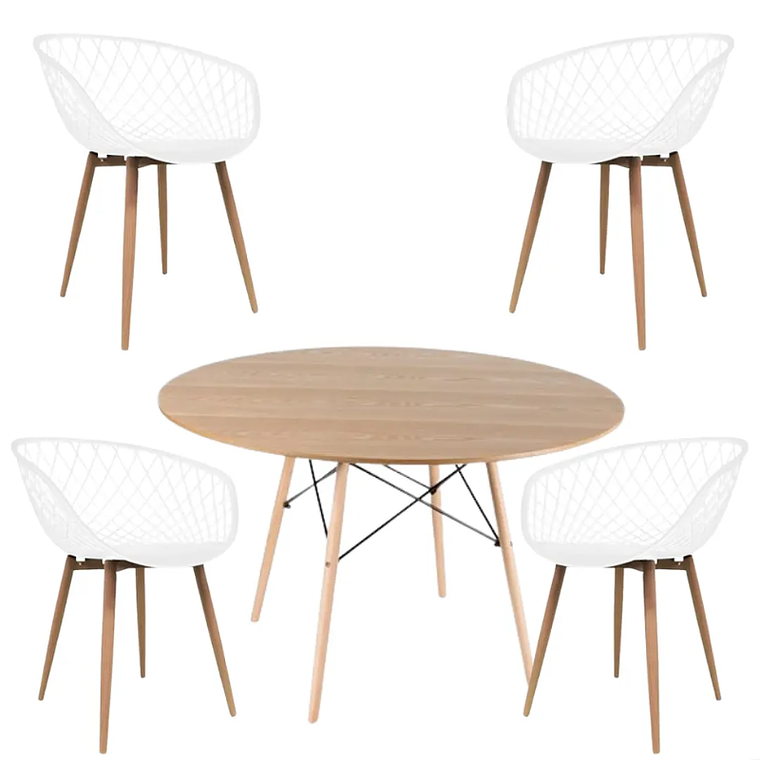 Comedor Pisa redondo madera 120 cm con 4 Butacas Mesh 2
