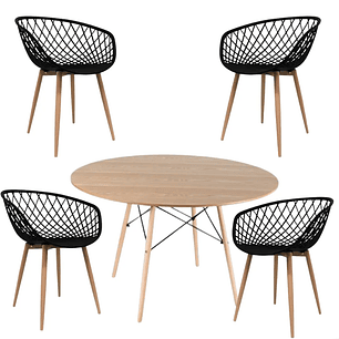 Comedor Pisa redondo madera 100 cm con 4 Butacas Mesh
