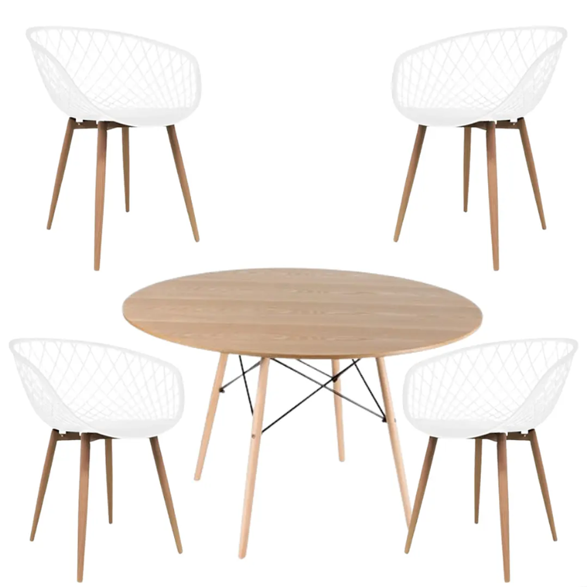 Comedor Pisa redondo madera 100 cm con 4 Butacas Mesh 1