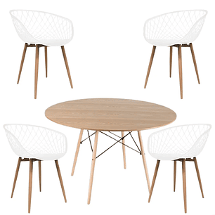 Comedor Pisa redondo madera 100 cm con 4 Butacas Mesh