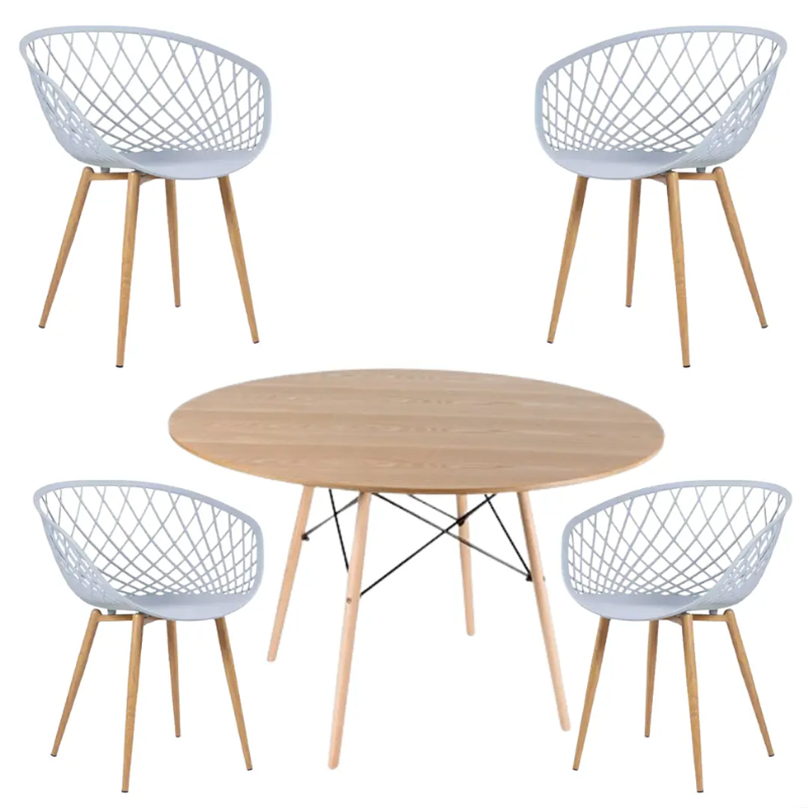 Comedor Pisa redondo madera 100 cm con 4 Butacas Mesh 3