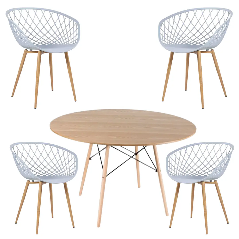 Comedor Pisa redondo madera 100 cm con 4 Butacas Mesh 3