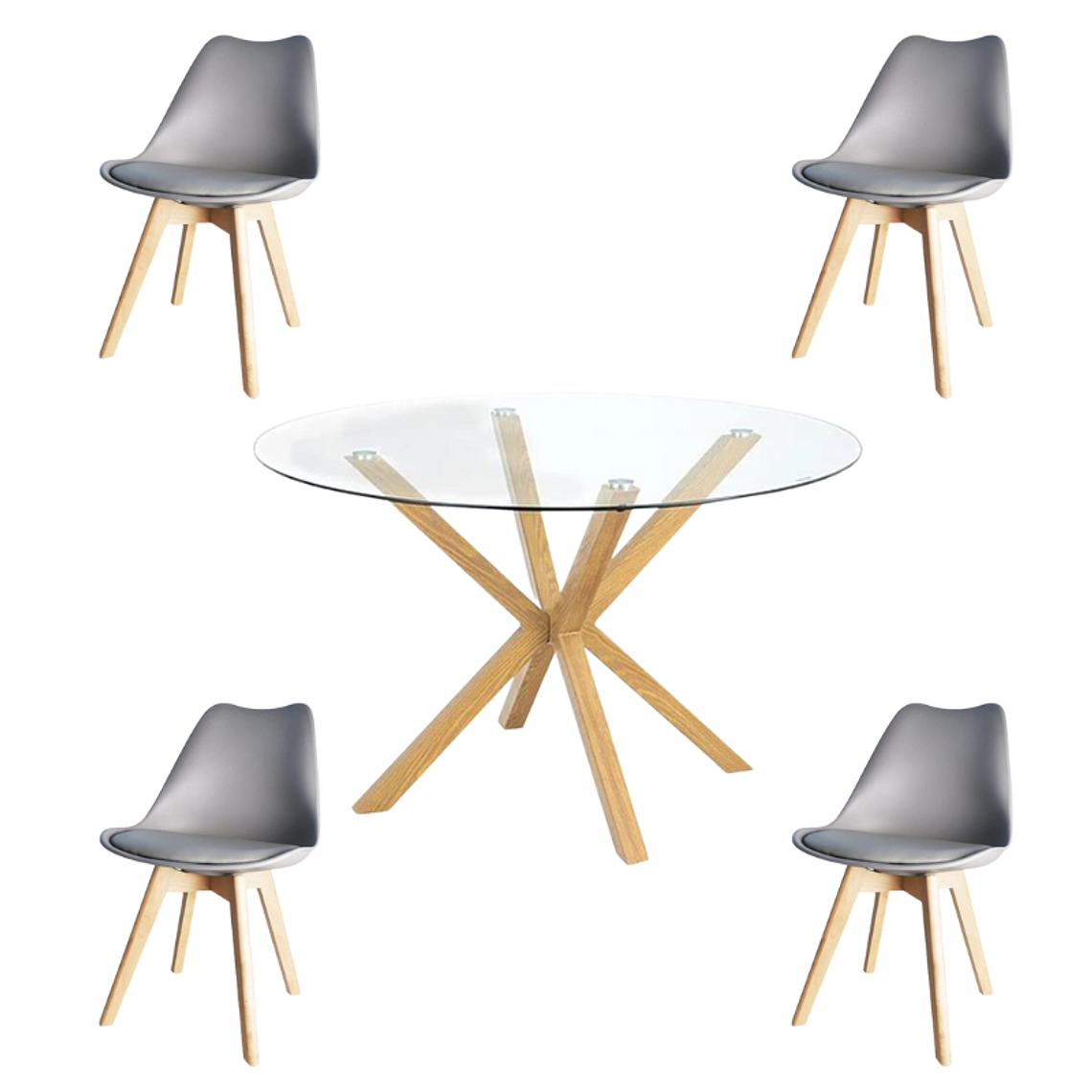Comedor Jena redondo vidrio 100 cm con 4 Sillas Tulip 3