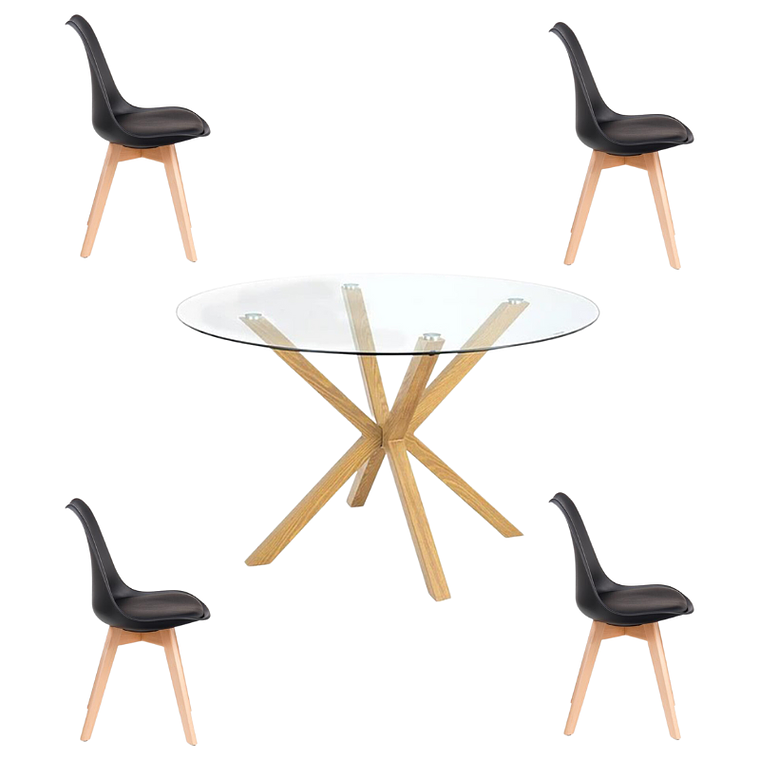 Comedor Jena redondo vidrio 100 cm con 4 Sillas Tulip 4