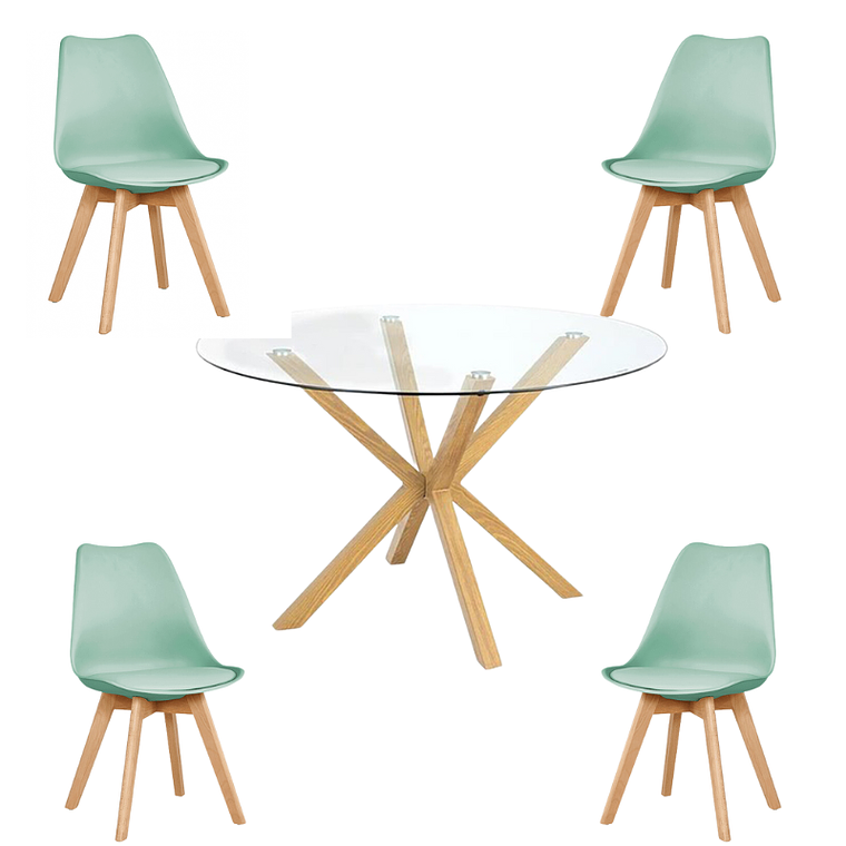 Comedor Jena redondo vidrio 100 cm con 4 Sillas Tulip 6