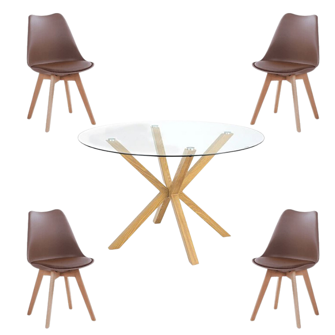 Comedor Jena redondo vidrio 100 cm con 4 Sillas Tulip 8