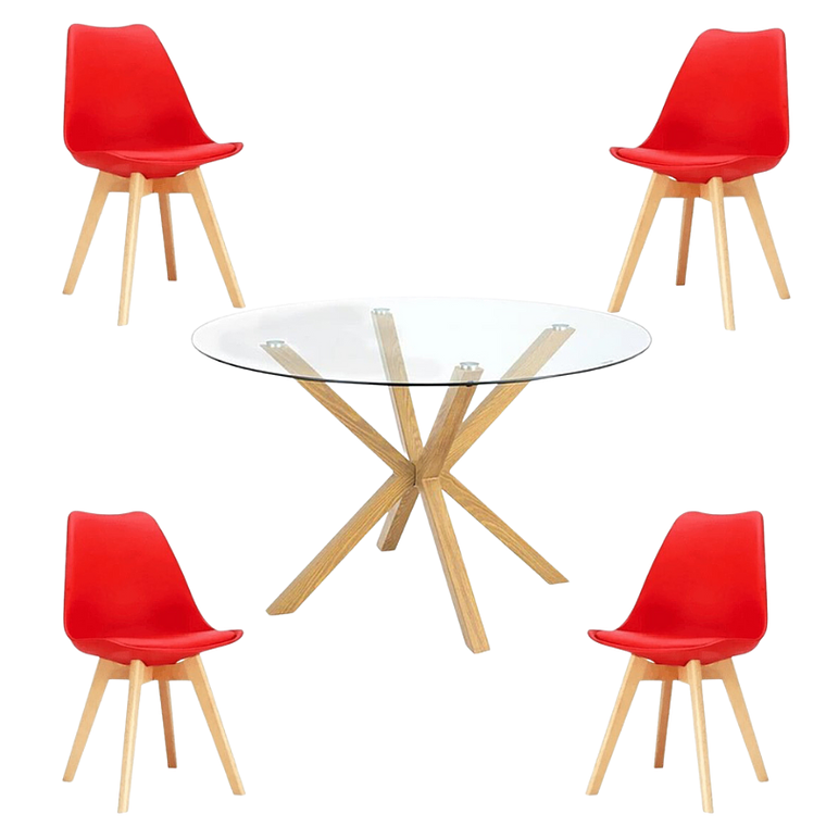 Comedor Jena redondo vidrio 100 cm con 4 Sillas Tulip 9
