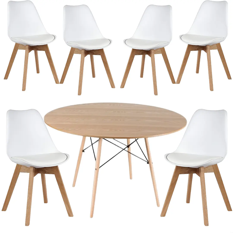 Comedor Riad redondo madera 120 cm con 6 Sillas Tulip 4