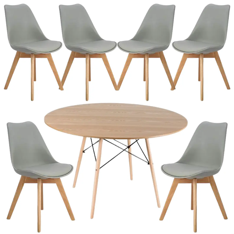 Comedor Riad redondo madera 120 cm con 6 Sillas Tulip 2