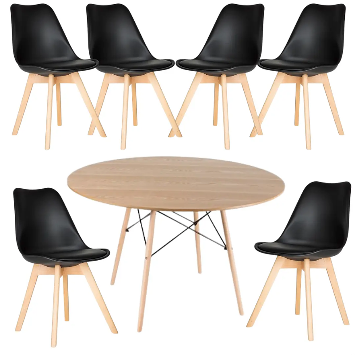 Comedor Riad redondo madera 120 cm con 6 Sillas Tulip 3