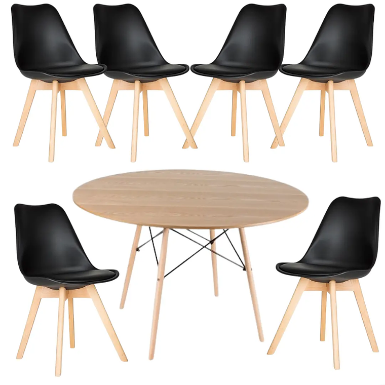 Comedor Riad redondo madera 120 cm con 6 Sillas Tulip 3