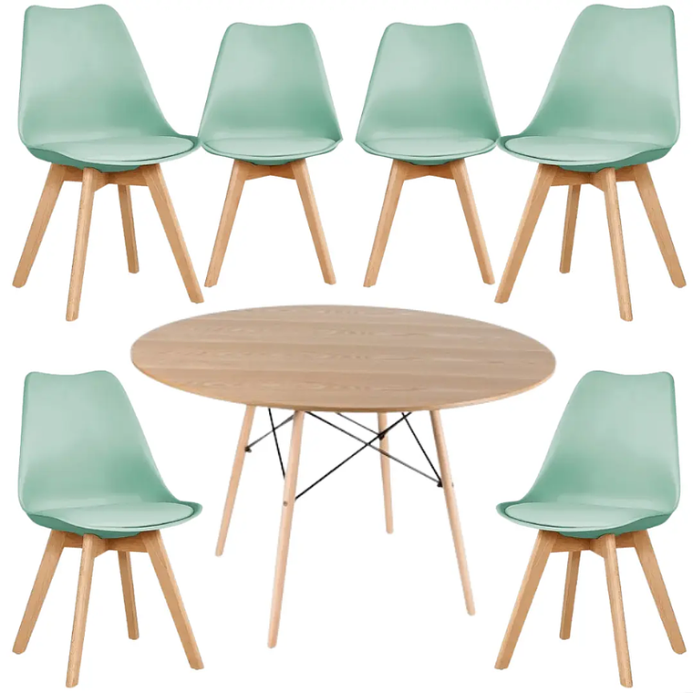 Comedor Riad redondo madera 120 cm con 6 Sillas Tulip 5