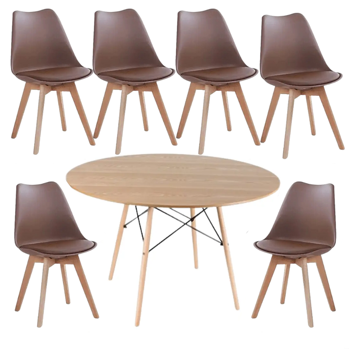 Comedor Riad redondo madera 120 cm con 6 Sillas Tulip 1