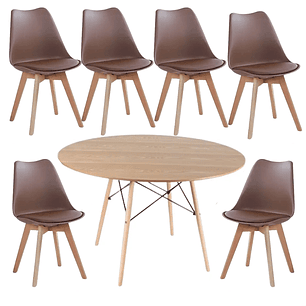 Comedor Riad redondo madera 120 cm con 6 Sillas Tulip