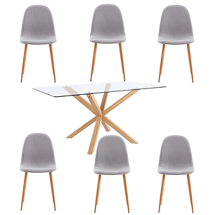 Comedor Eze rectangular vidrio 140x80 cm con 4 Sillas Spoon Lino