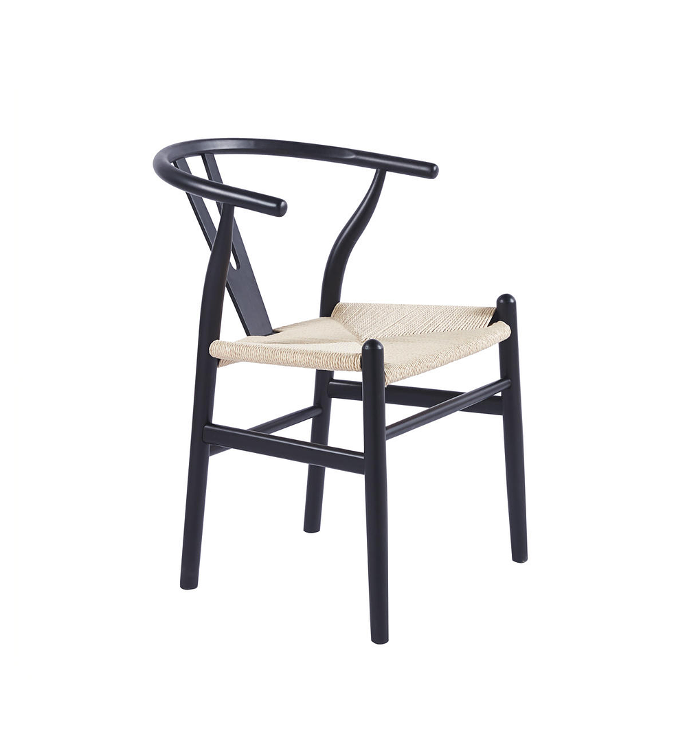 Comedor Bretaña blanco redondo 80 cm con 4 Sillas Wishbone madera