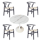 Comedor Bretaña blanco redondo 80 cm con 4 Sillas Wishbone madera - Miniatura 3