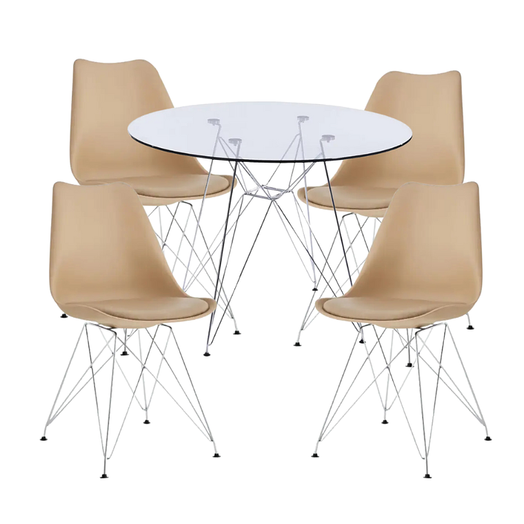 Comedor Iron redondo vidrio 80 cm y 4 Sillas Tulip Iron 6