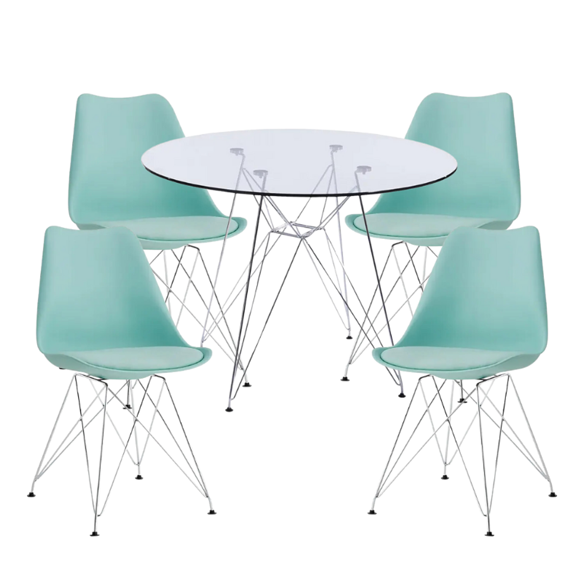 Comedor Iron redondo vidrio 80 cm y 4 Sillas Tulip Iron 2