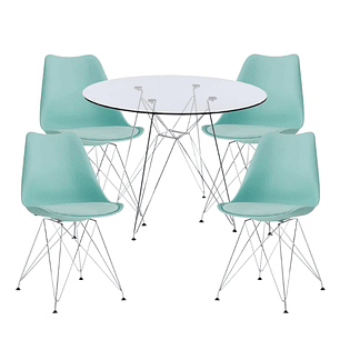 Comedor Iron redondo vidrio 80 cm y 4 Sillas Tulip Iron