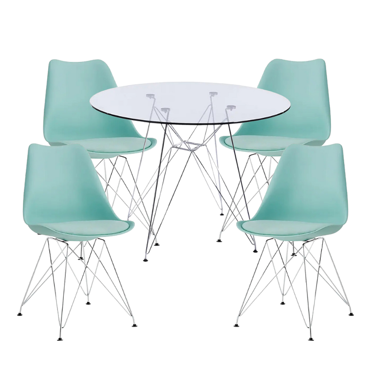 Comedor Iron redondo vidrio 100 cm y 4 Sillas Tulip Iron 4